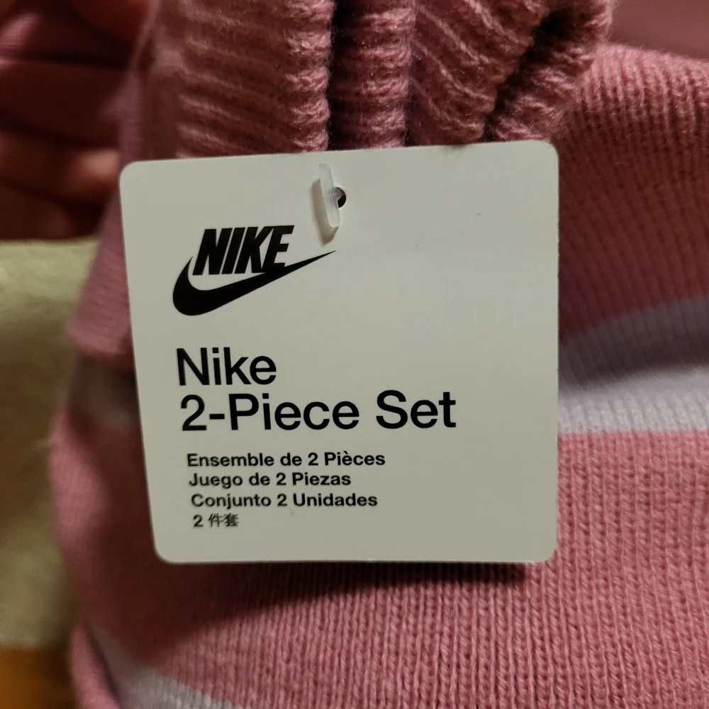 NWT Nike Pink Striped Knit Beanie and Gloves